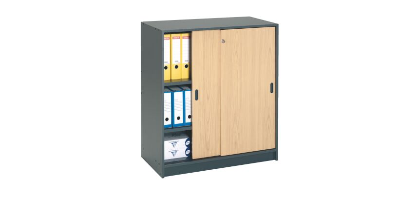 Armoire Harmonie H 100 x L 90 x P 44 cm corps anthracite portes coulissantes bois