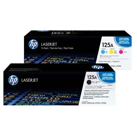 HP 125A (CB54xA) pack 4 tóneres originales negro + 3 colores
