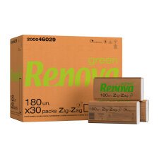 Papier essuie-mains 100 % recyclé Renova Green Zig Zag - Carton de 5400