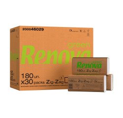 Papel secamanos Zig Zag 100 % reciclado Renova Green - Caja de 5400