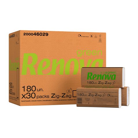 Papier essuie-mains 100 % recyclé Renova Green Zig Zag - Carton de 5400