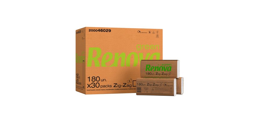 Papier essuie-mains recyclé pliage enchevêtré Renova Green - Carton de 5400