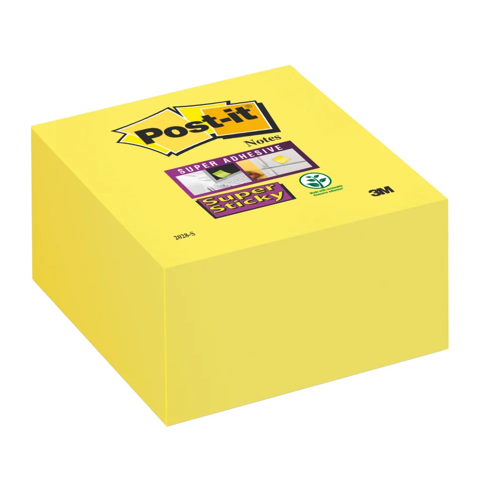 Bloc-notes autocollant amovible Super Sticky Post-it Cube 76x76 mm avec 270  feuilles jaune canari
