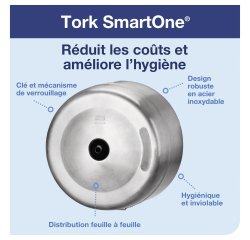 Distributeur papier toilette rouleau Tork T8 SmartOne inox