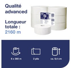 Toilet paper Maxi Jumbo double thickness Tork T1 Advanced - Pack of 6 rolls 360 m
