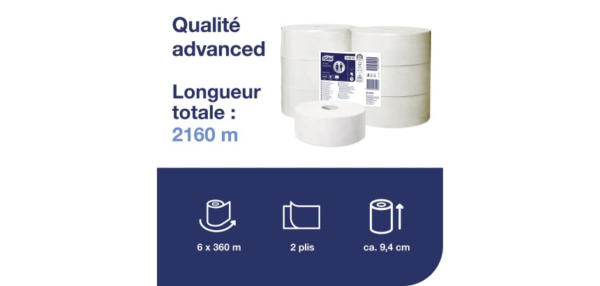Toiletpapier Maxi Jumbo dubbele dikte Tork T1 Advanced - Pak van 6 rollen 360 m