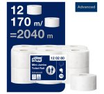 Papier toilette Mini Jumbo double épaisseur Tork T2 Advanced - 12 rouleaux de 170 m