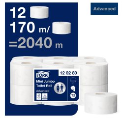 Papier toilette Mini Jumbo double épaisseur Tork T2 Advanced - 12 rouleaux de 170 m