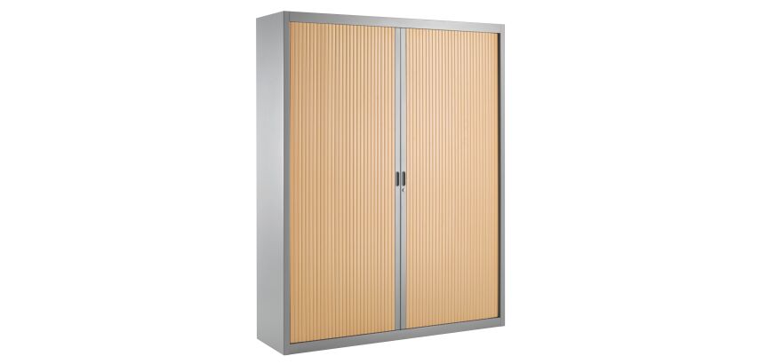 Armoire haute à rideaux démontables décor bois Largeurs spécifiques 200 x 160 cm corps aluminium