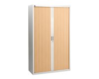 Pack Bruneau roller cabinets H 200 cm light grey RAL 7035 body / doors in beech - Buy 1, get 1 of the same color for free.