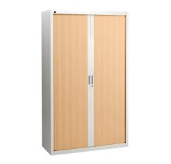 Pack Bruneau roller cabinets H 200 cm light grey RAL 7035 body / doors in beech - Buy 1, get 1 of the same color for free.