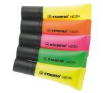 Surligneur Stabilo Néon couleur - pointe biseautée - Pochette de 5 couleurs assorties