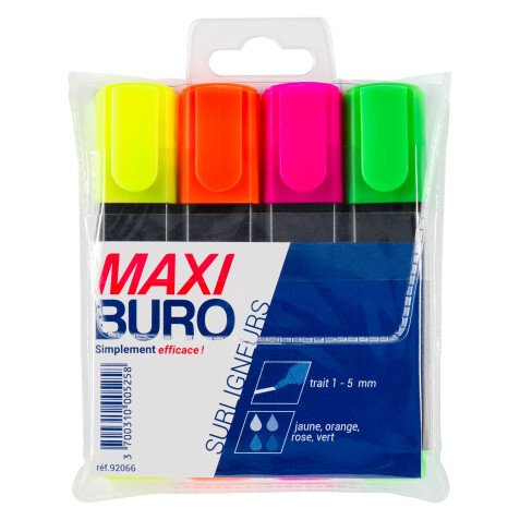 Sleeve with 4 highlighters Maxiburo assorted colours