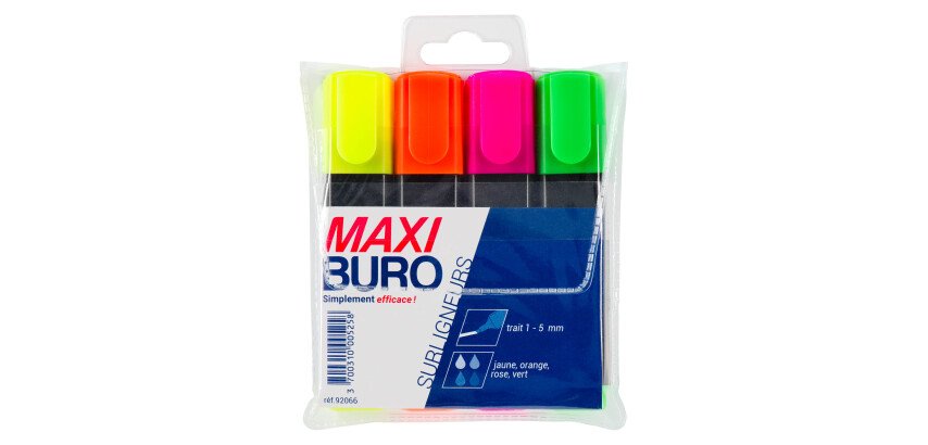 Sleeve with 4 highlighters Maxiburo assorted colours