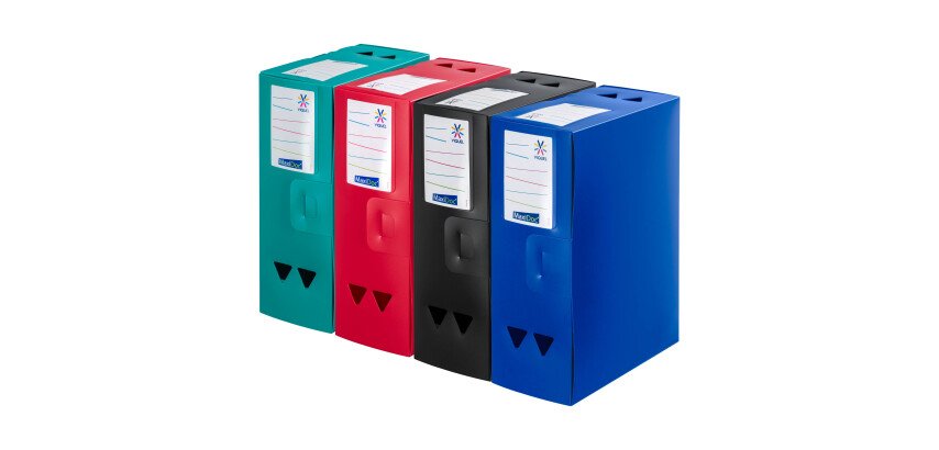 DOC ESSENTIAL VIQUEL Plastic Filing Box - Essential Recycle - 12 cm spine assorted opaque colors