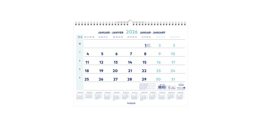 Calendrier mensuel 2026 Brepols