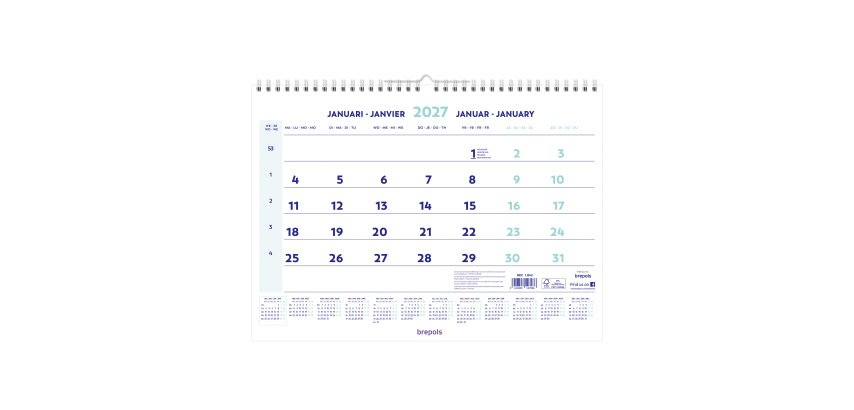 Calendrier mensuel 2027 Brepols