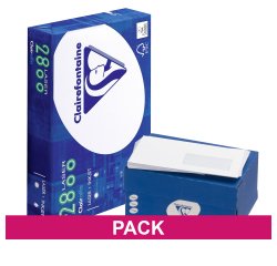 Pack 10 ramettes A4 80 g + 500 enveloppes 114 x 229 mm avec fenêtre Clairefontaine