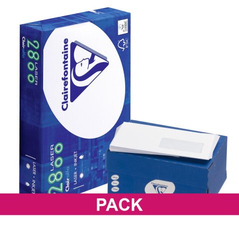 Pack 10 reams A4 80 g + 500 envelopes 114 x 229 mm with window Clairefontaine