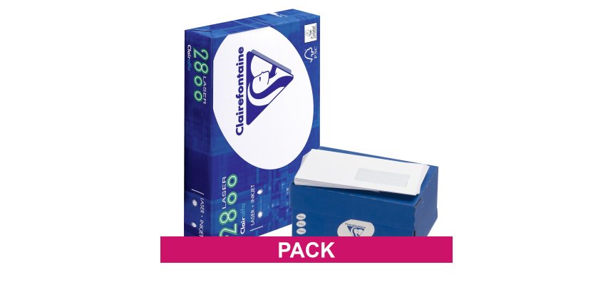 Pack 10 riemen A4 80 g + 500 enveloppen 114 x 229 mm met venster Clairefontaine