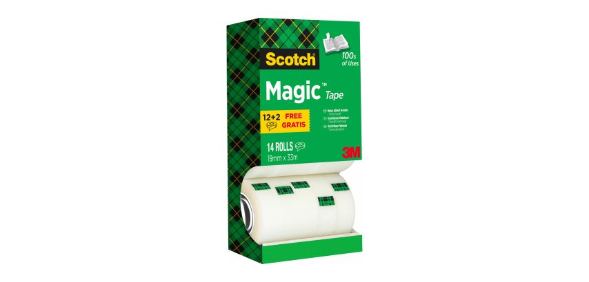 Pack of 12 Scotch Magic Invisible Tapes - Width 19 mm x Length 33 m + 2 FREE
