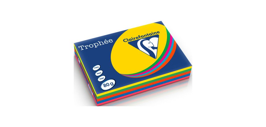 Ramette papier couleur Clairefontaine Trophée couleurs vives assorties A4 80 gr - 5 x 100 feuilles