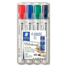 Marqueur effaçable rechargeable Staedtler Lumocolor pointe ogive 2 mm - Pochette de 4 couleurs assorties