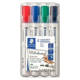 Marqueur effaçable rechargeable Staedtler Lumocolor 351 pointe ogive 2 mm - Pochette de 4 couleurs assorties