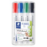 Marqueur effaçable rechargeable Staedtler Lumocolor 351 pointe ogive 2 mm - Pochette de 4 couleurs assorties