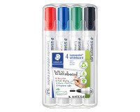 Marqueur effaçable rechargeable Staedtler Lumocolor 351 pointe ogive 2 mm - Pochette de 4 couleurs assorties