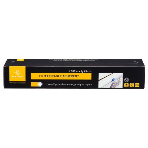 Film alimentaire étirable PVC transparent, largeur 45 cm - Rouleau de 300 m