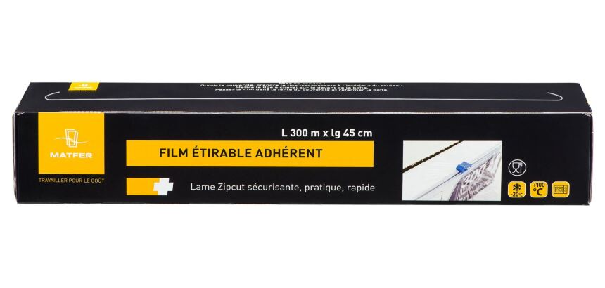 Film alimentaire étirable transparent L 300 m x lg 45 cm