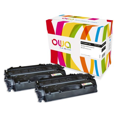 Pack 2 tóneres Owa compatibles con HP 80X (CE280XD) negro