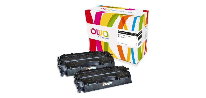 Pack 2 toners Owa compatibles HP 05X - CE505X noirs pour imprimante laser