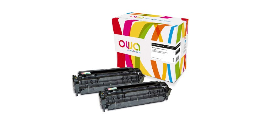 Pack 2 toners Owa compatibles HP 304A - CC530AD noirs pour imprimante laser