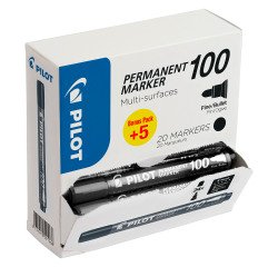 Pack de 15 Rotulador permanente Pilot 100 punta cónica 4,5 mm negros + 5 GRATIS 