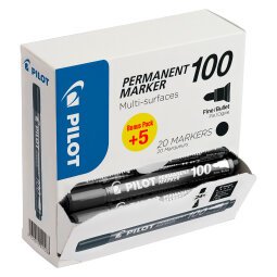 Pak van 15 permanente markers PILOT 100 kegelpunt 4,5 mm zwart + 5 gratis 