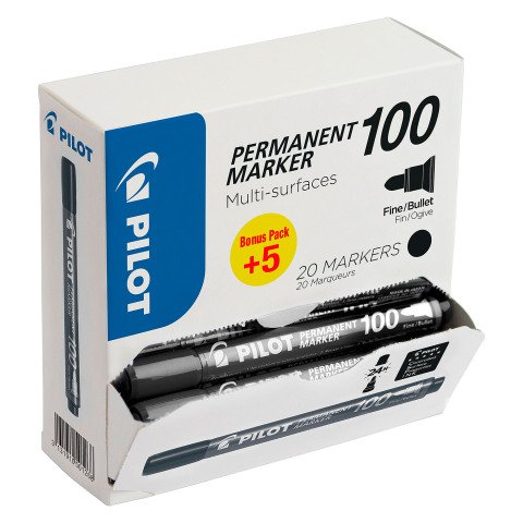 Pack de 15 Rotulador permanente Pilot 100 punta cónica 4,5 mm negros + 5 GRATIS