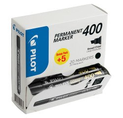 Pack de 15 Rotulador permanente Pilot 400 punta biselada 4,5 mm negros + 5 GRATIS 
