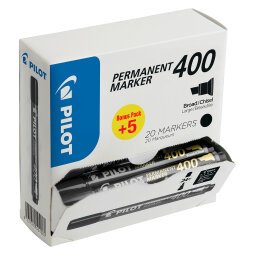 Pak van 15 permanente markers PILOT 400 schuine punt 4,5 mm zwart + 5 gratis 