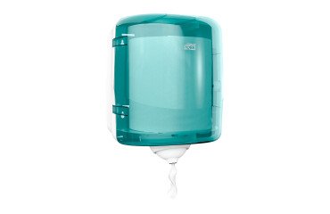 Distributeur pour bobine d'essuyage à dévidage central Tork M4 Maxi Reflex blanc-bleu