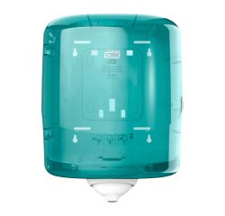 Distributeur pour bobine d'essuyage à dévidage central Tork M4 Maxi Reflex blanc-bleu