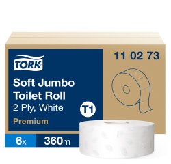 Papier toilette Maxi Jumbo double épaisseur Tork T1 Premium - 6 rouleaux de 360 m