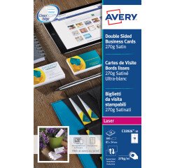 Tarjetas de visita láser Avery Quick and Clean C32026 85 x 54 mm 270 g blancos - Paquete de 100