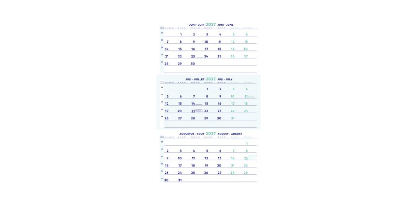 Bilingual quarterly calendar 2027