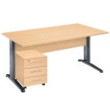 Pack bureau droit hêtre pied L métal + caisson mobile 3 tiroirs Altys