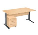 Pack bureau droit hêtre pied L métal + caisson mobile 3 tiroirs Altys