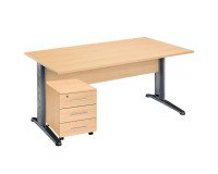Pack Schreibtisch gerade Buche Fuß L Metall + Rollcontainer mit 3 Schubladen Altys.