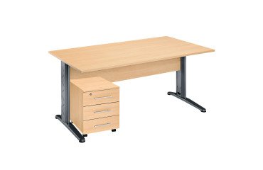 Pack rechte werkpost beuk L-vormig metalen onderstel + mobiele ladeblok 3 laden Altys