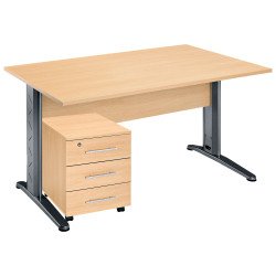 Pack bureau droit hêtre pied L métal + caisson mobile 3 tiroirs Altys